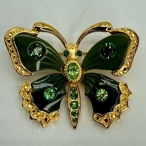 Joan Rivers “Far East Collection” Butterfly Brooch Vintage Green Yellow Crystals